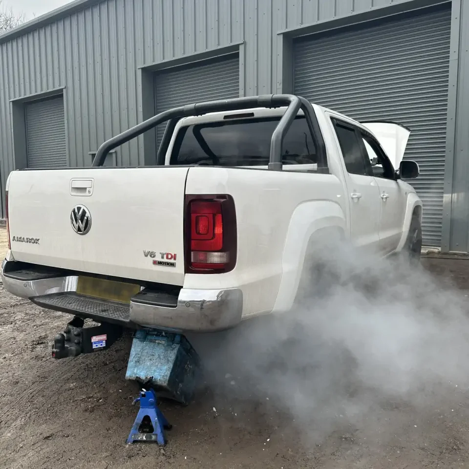 A car during DPF cleaning process